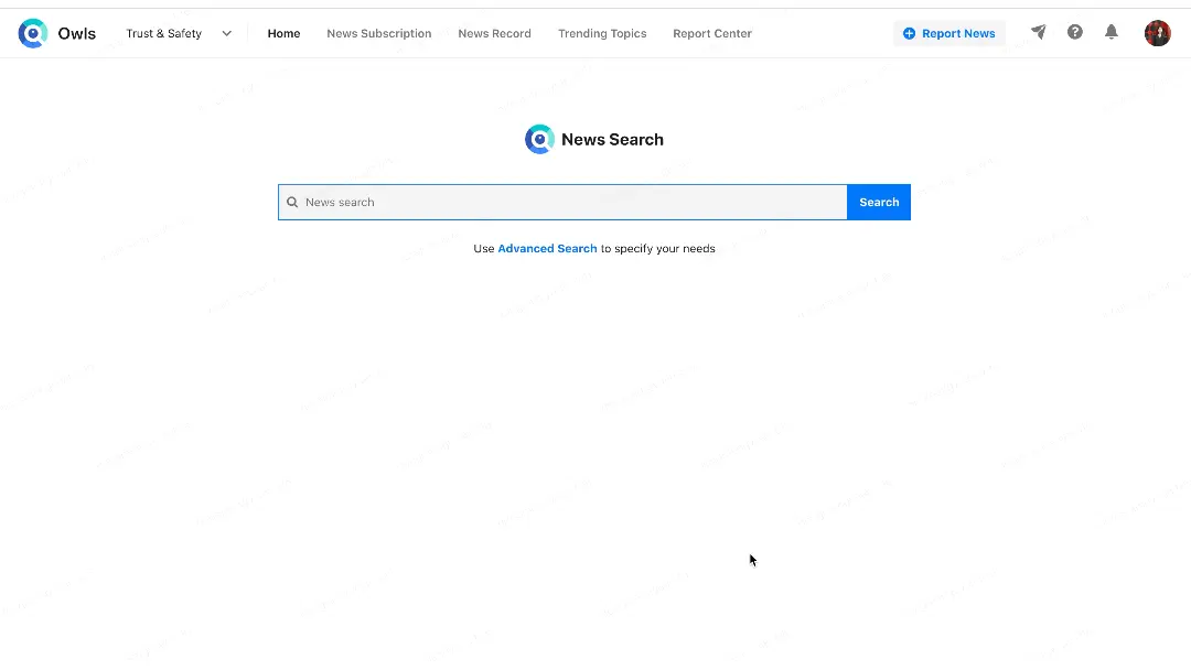 The old home page: only a search box, and a list of results after searching